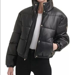 NWT Guess Faux Leather Black Puffer Jacket